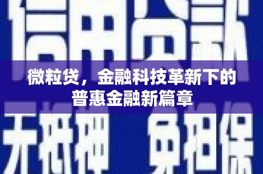 红原微粒贷，金融科技革新下的普惠金融新篇章